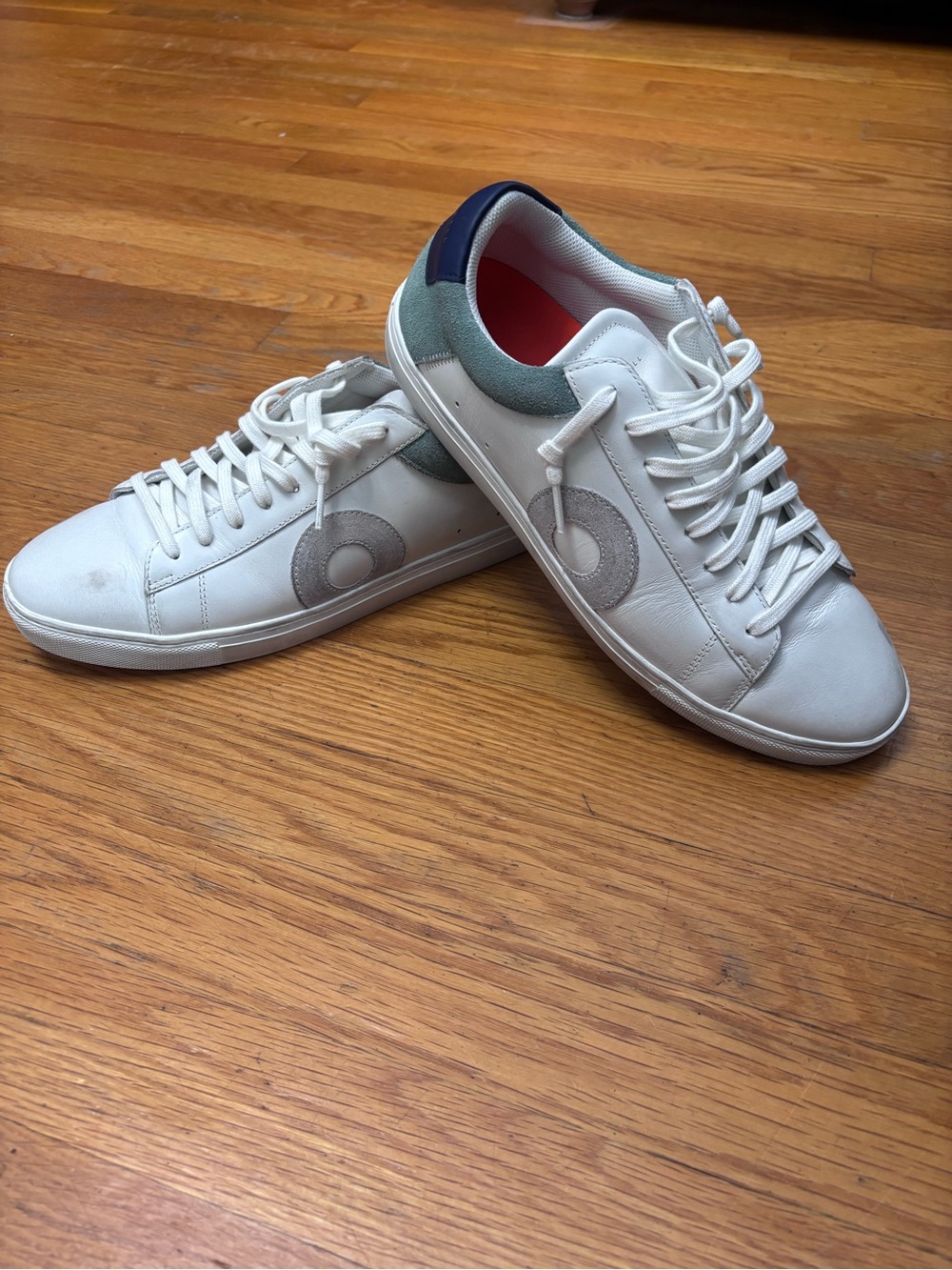 Oliver Cabell White Low-Top Sneakers with Gray and Navy Accents